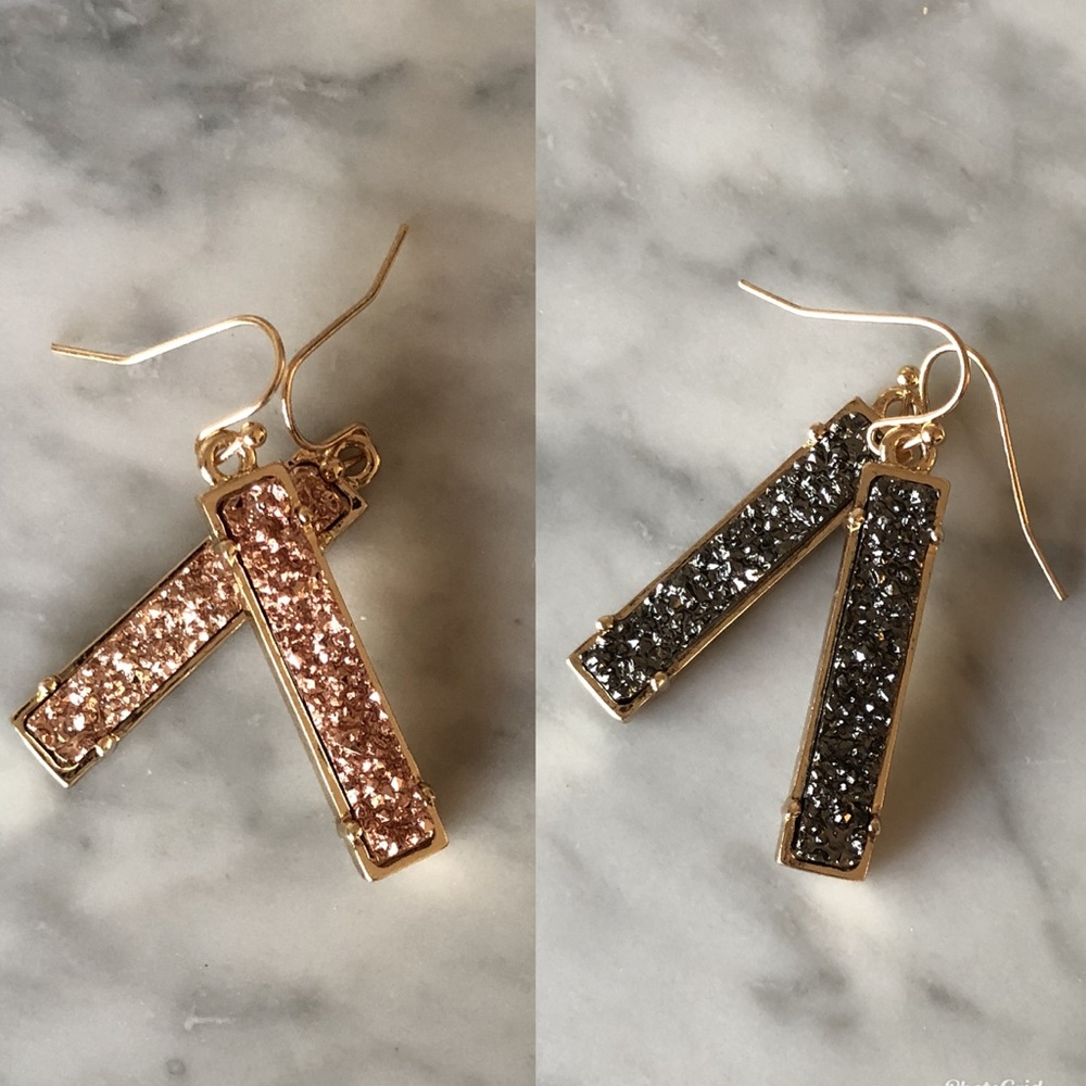 Rose gold faux druzy bar earrings